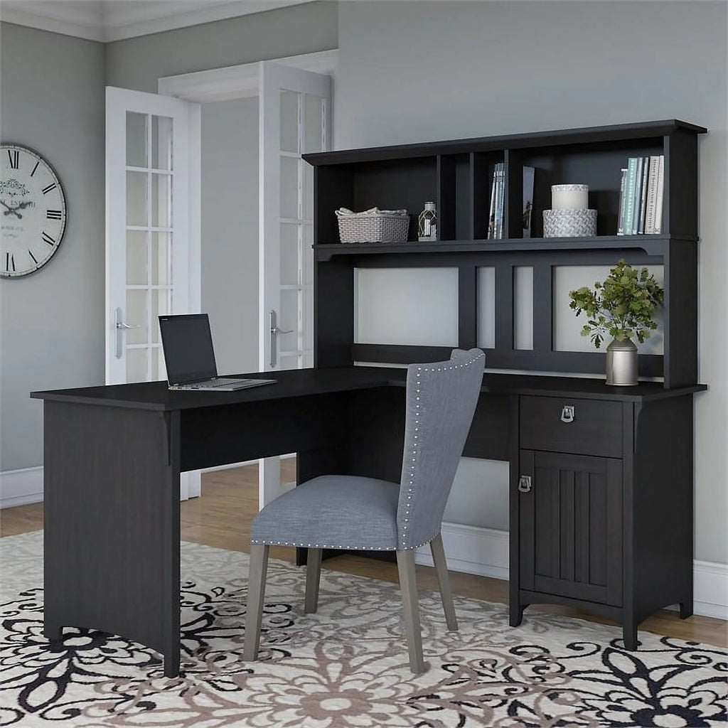 60" Wood L Shaped Desk with Hutch N691026