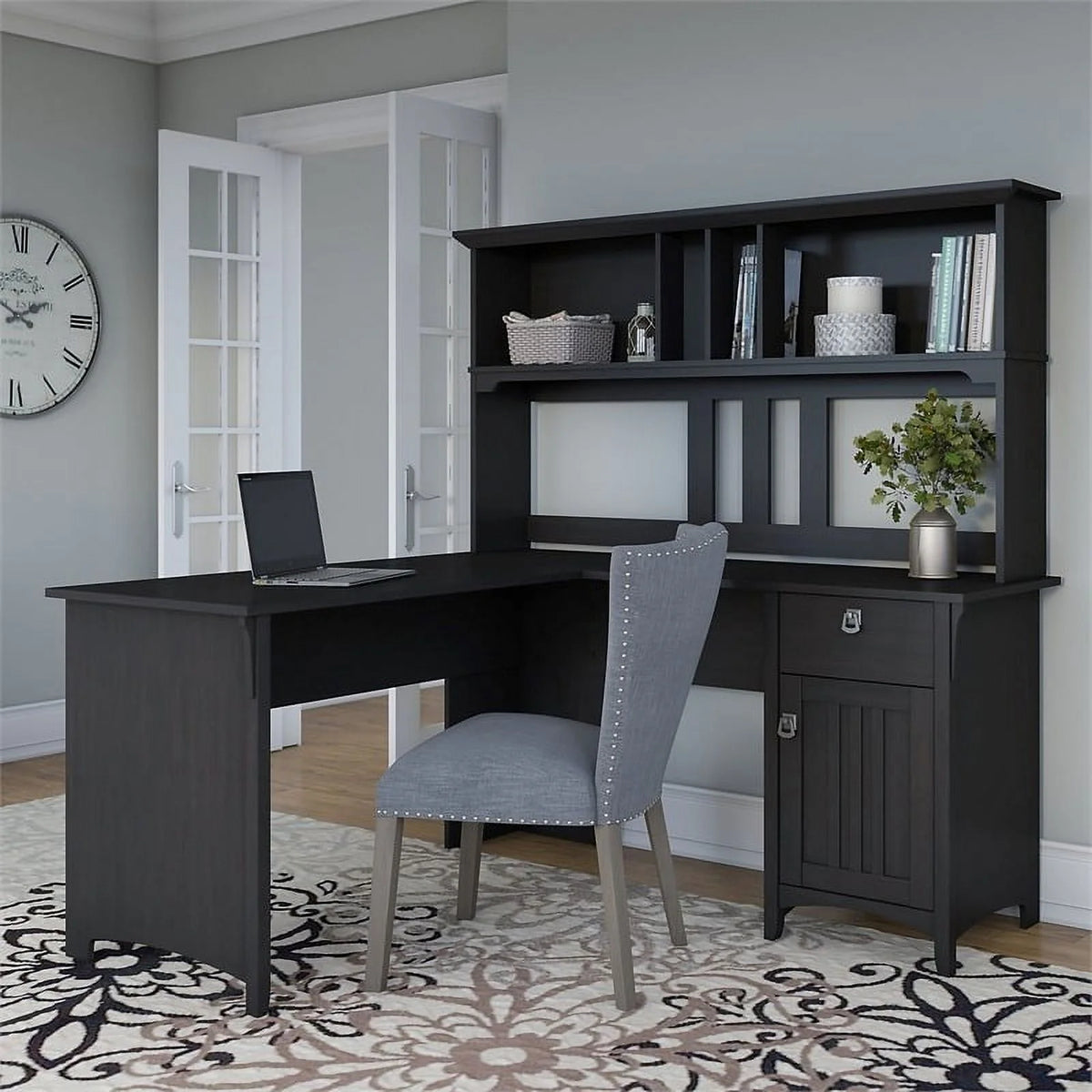 60" Wood L Shaped Desk with Hutch N691026