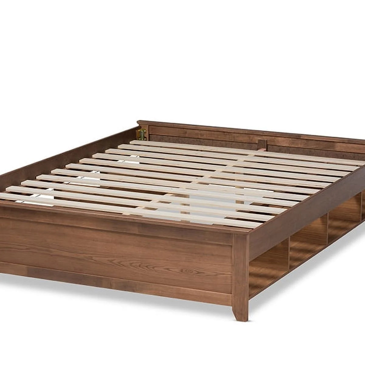 Queen Size Ash Walnut Brown Wood Storage Bed Frame Q1821