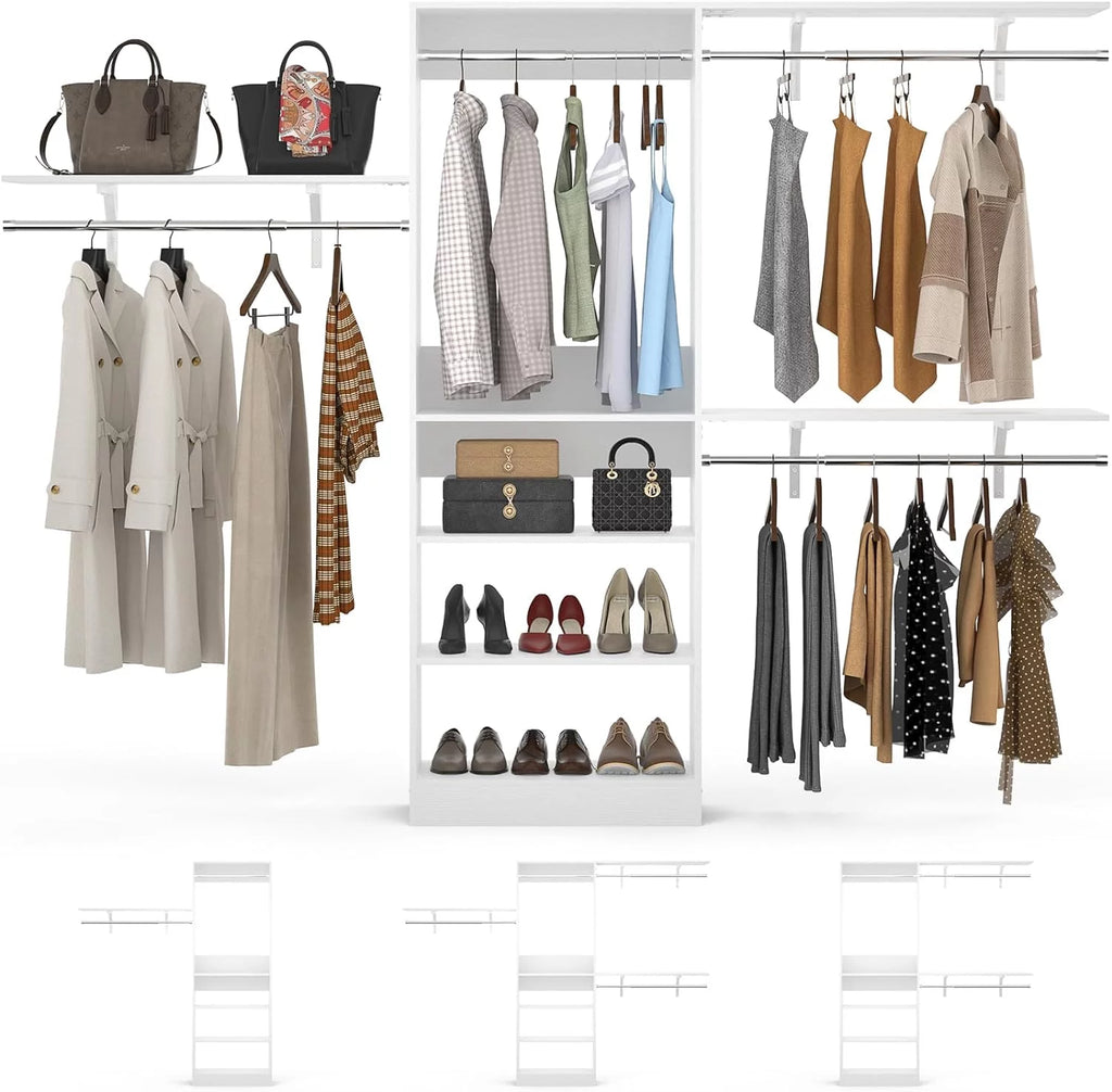 96'' White Closet System with 3 Shelving Towers P309068