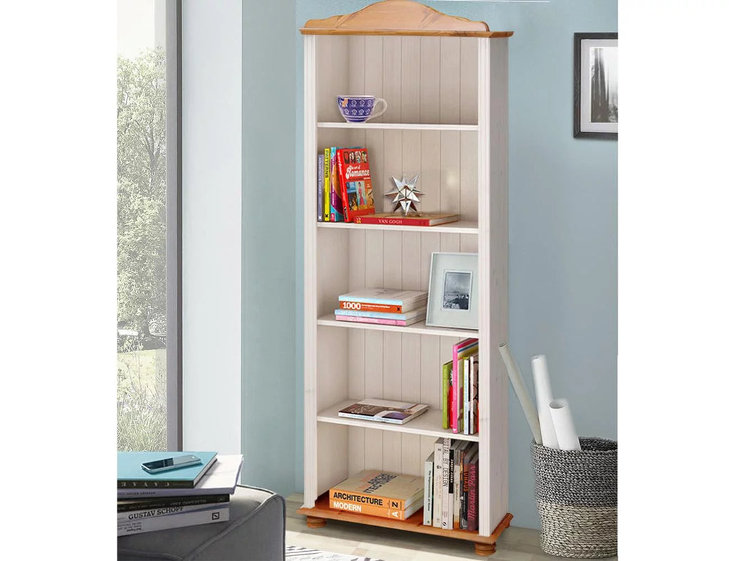 5 Shelf Open Bookcase, White and Honey Z697