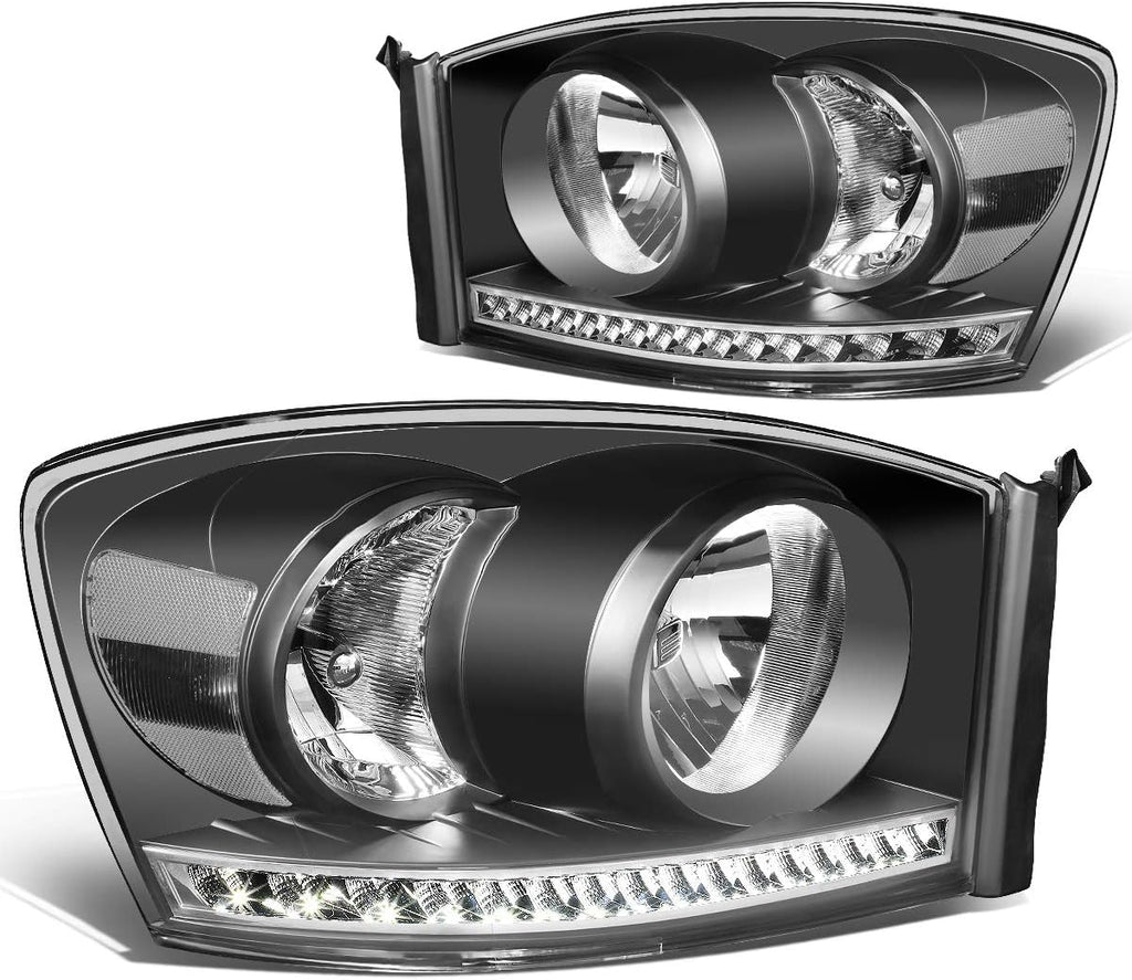 Black/Clear Dual LED DRL Sequential Turn Signal Projector Headlights V9197