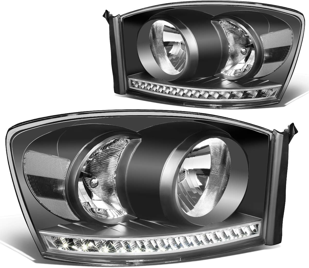 Black/Clear Dual LED DRL Sequential Turn Signal Projector Headlights V9197