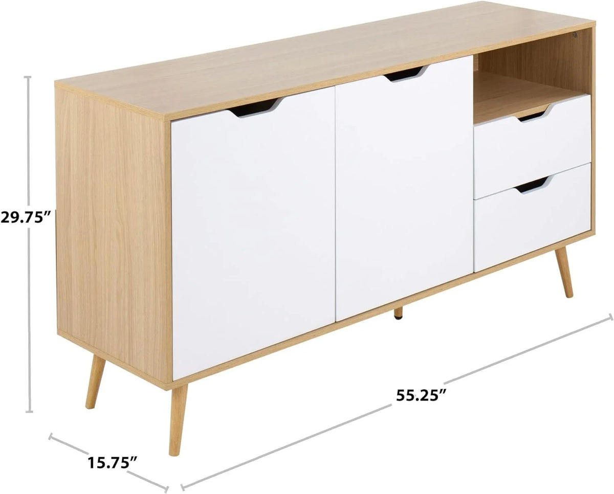 Contemporary Natural Wood and White Wood Sideboard U280399