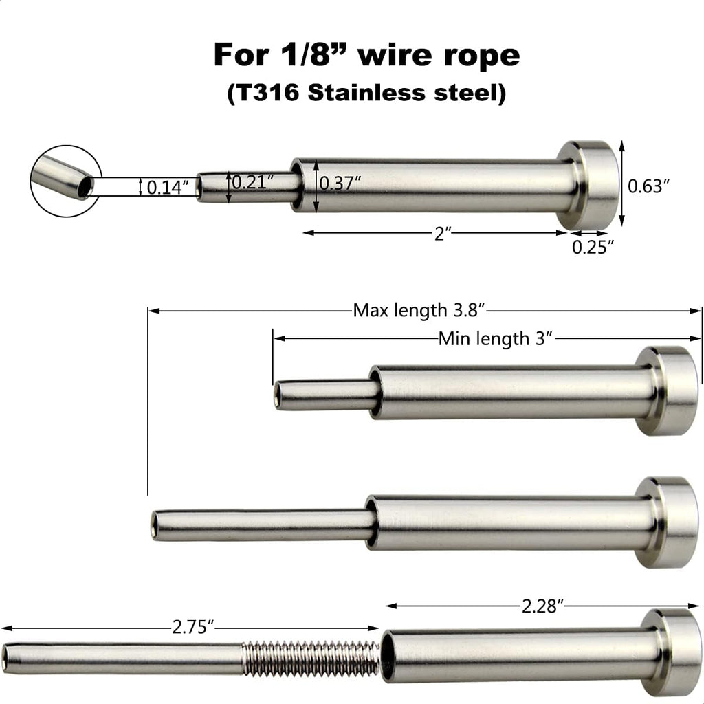 20 Pcs 1/8 Invisible Turnbuckle Kit, T316 Stainless Steel Cable Railing Hardware Kit B503