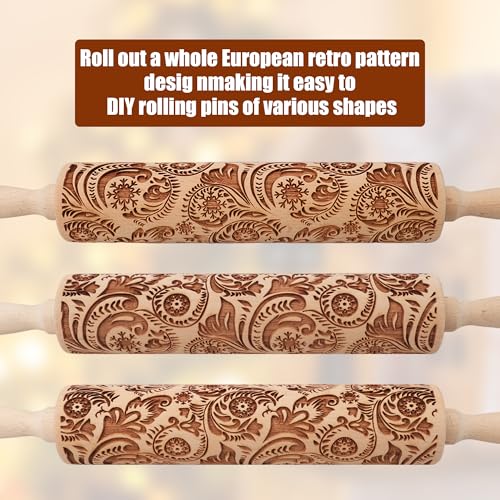 17" Wooden Rolling Pins with Embossed Designs B232