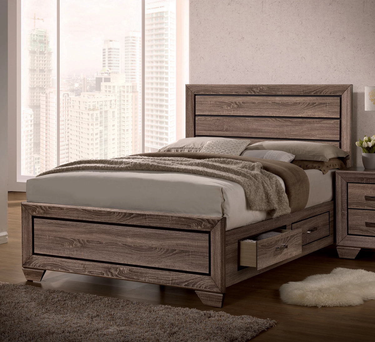 Queen Storage Bed Washed Taupe A915