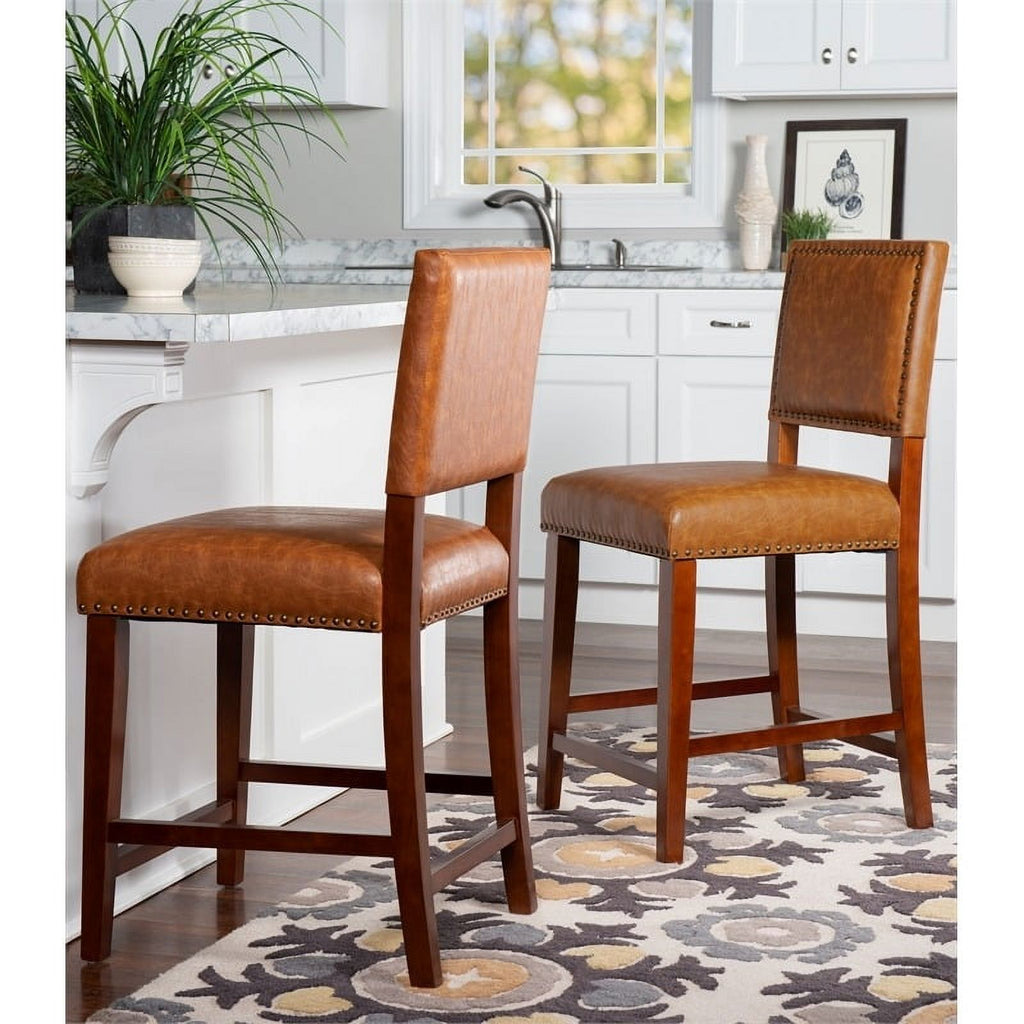24" Faux Leather Wood Counter Stool in Dark Caramel/Walnut R713737