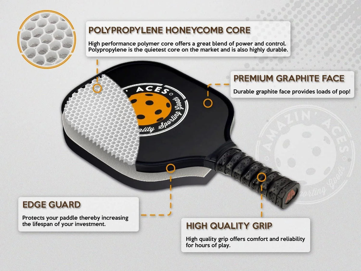 Two Graphite Pickleball Paddles Set with Four Balls and Mesh Carry Bag Z475