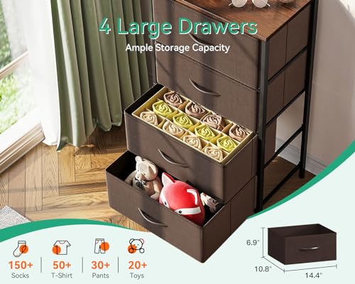 Dark Grey 4 Drawer Fabric Dresser with Wood Top Y82592