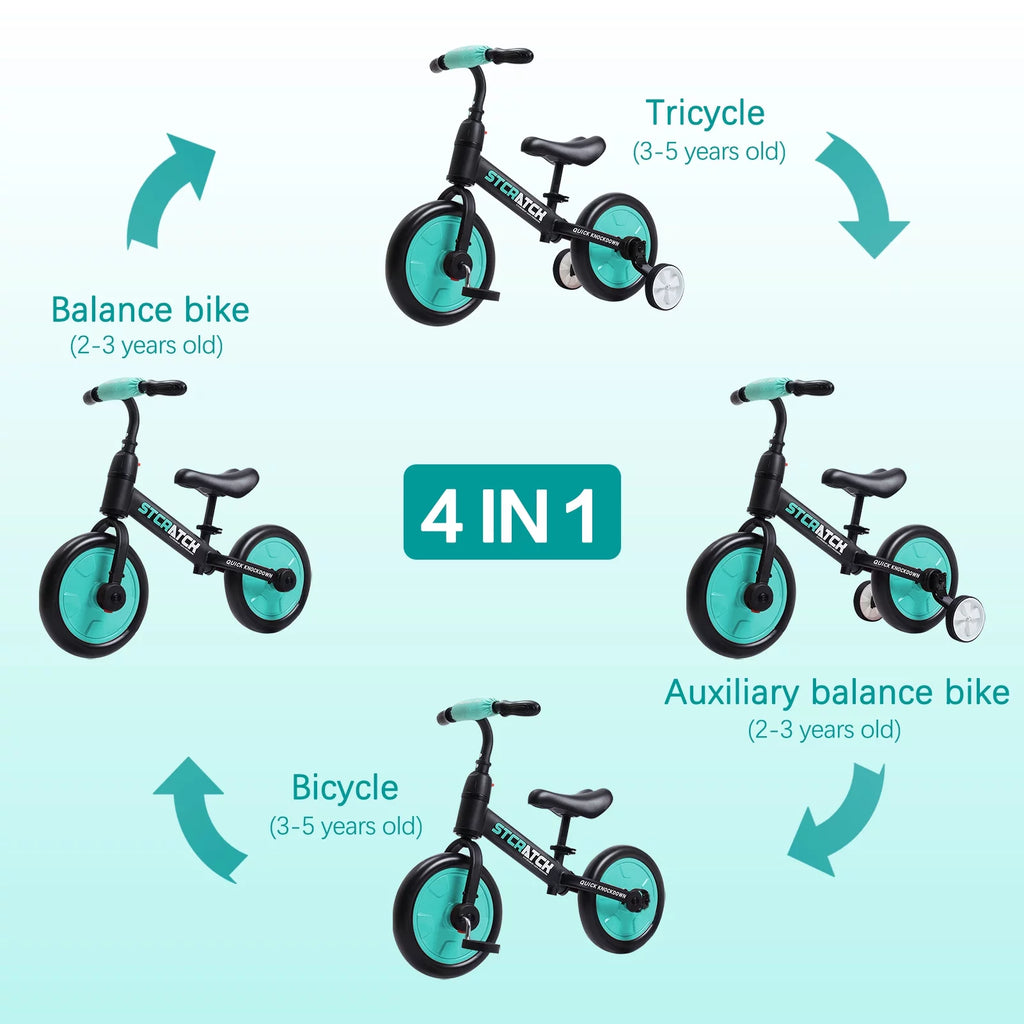4 in 1 Toddlers Balance Bike with Pedals and Training Wheels X79593