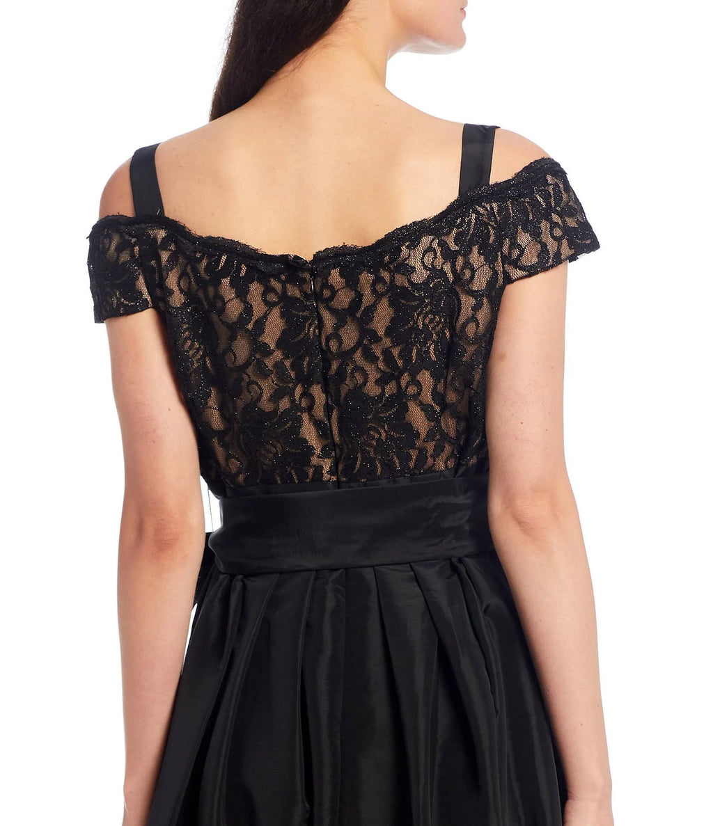 Black Taupe Lace Cold-Shoulder Gown T715790