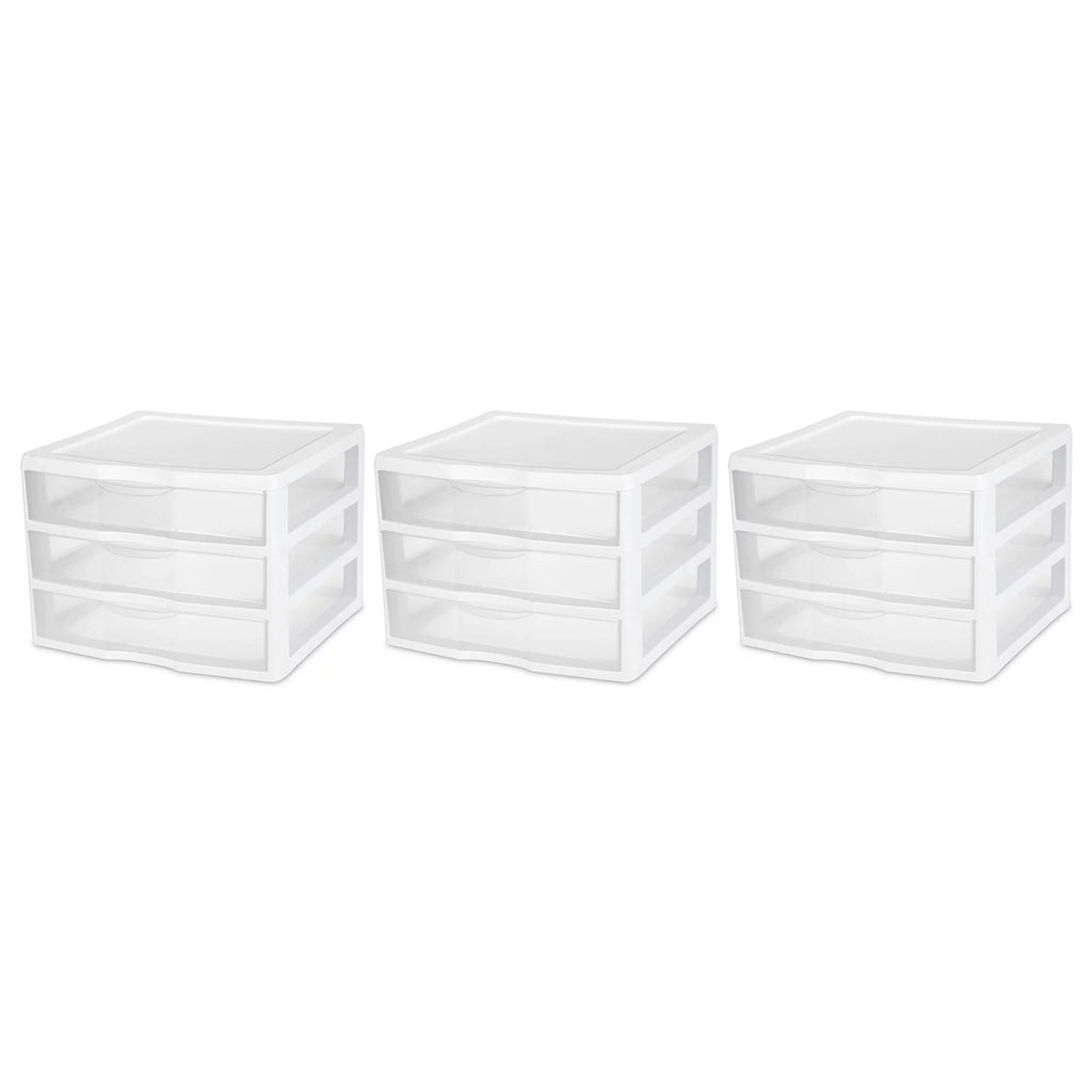Clear Plastic 3 Drawer Storage System, 3 Pack S992
