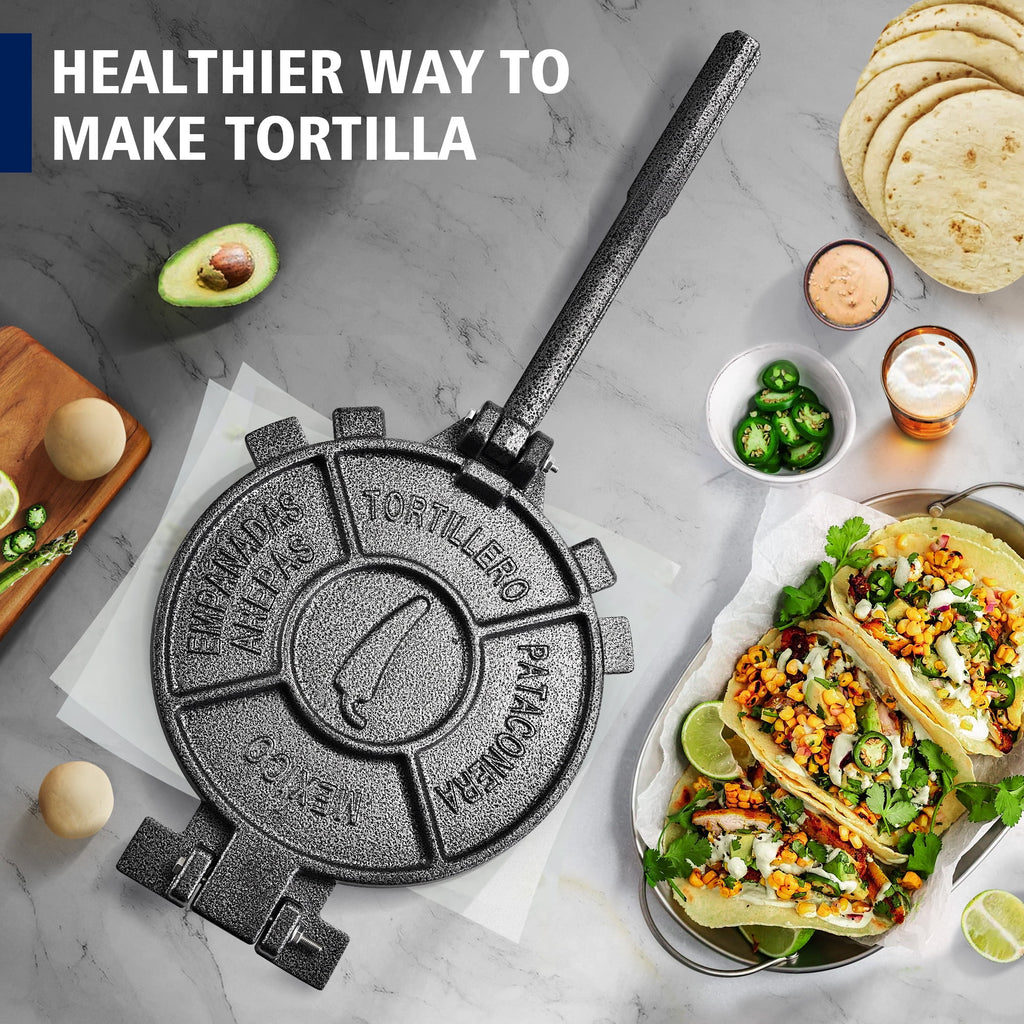 Cast Iron Tortilla Press with 100 Pcs Parchment Paper I3420