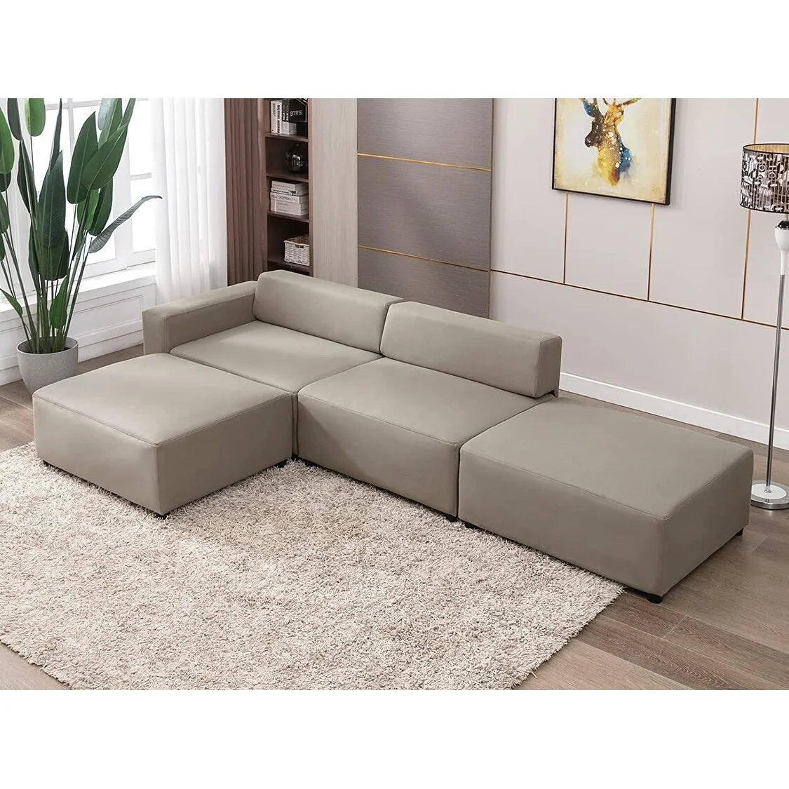Light Grey L Shape Modular Sectional Sofa with Ottomans Z459