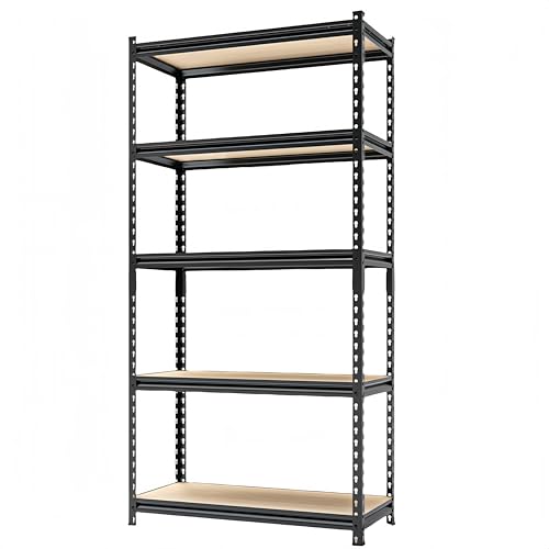 5 Tier Heavy Duty Metal Adjustable Utility Shelf Rack, Black E3880