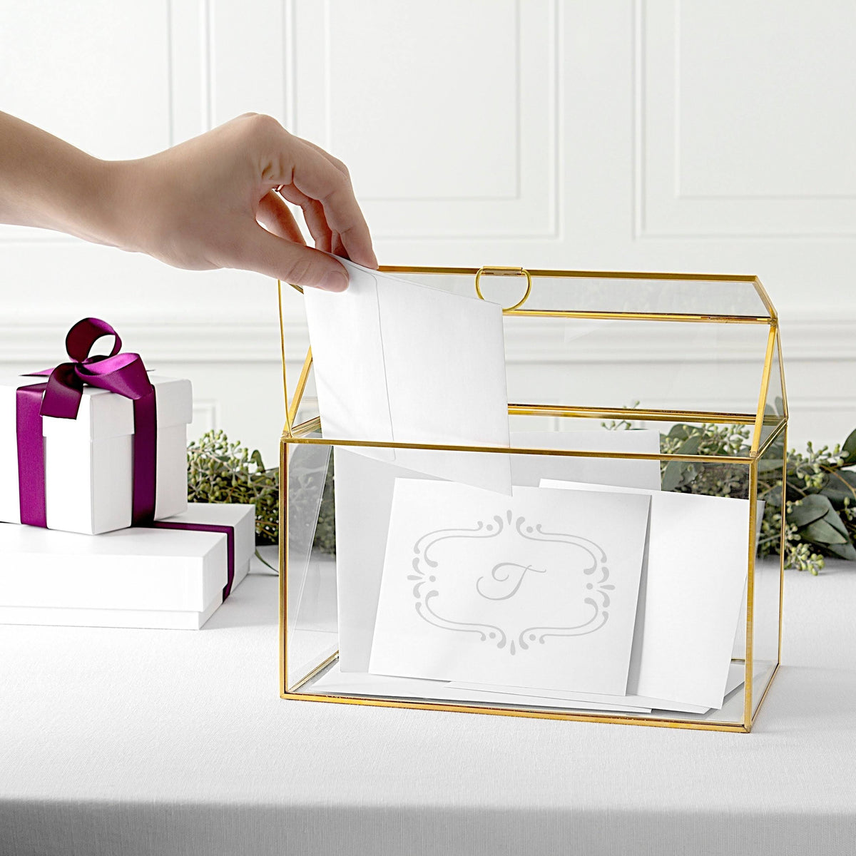 Gold Glass Terrarium Card Holder M41036