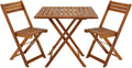 Wooden 3-Piece Bistro Set Folding Chairs and Square Acacia Wood Coffee Table O9322