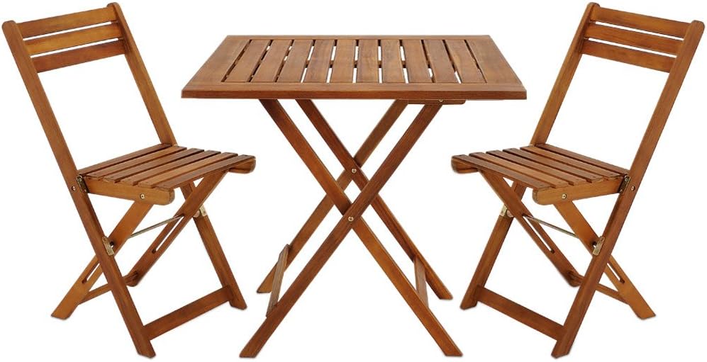 Wooden 3-Piece Bistro Set Folding Chairs and Square Acacia Wood Coffee Table O9322