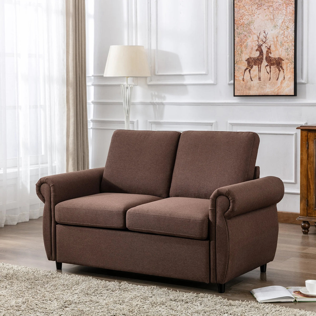 Brown Twin Size Pull Out Sofa Bed I2057