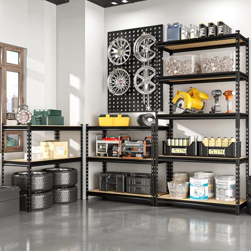 5 Tier Heavy Duty Metal Adjustable Utility Shelf Rack, Black E3880