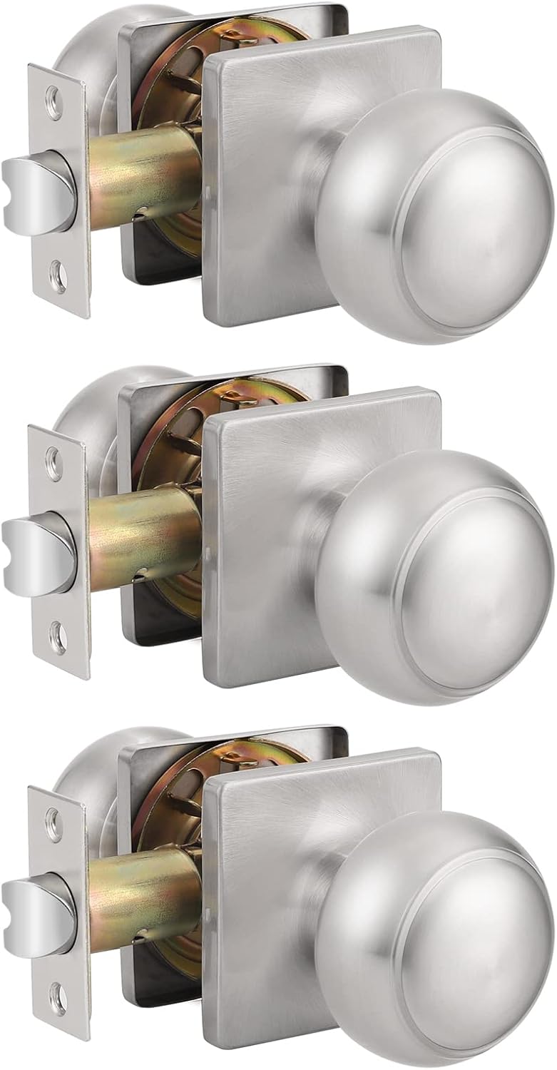 Black Passage Door Knobs with Square Rosette, 3 Pack T9762