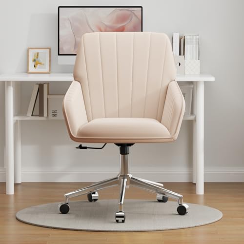 Cream Velvet Height Adjustable Swivel Desk Chair with Wheels C90085
