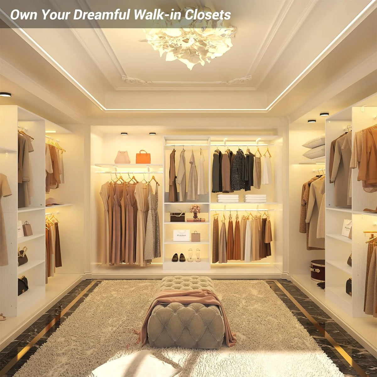 96'' White Closet System with 3 Shelving Towers P309068