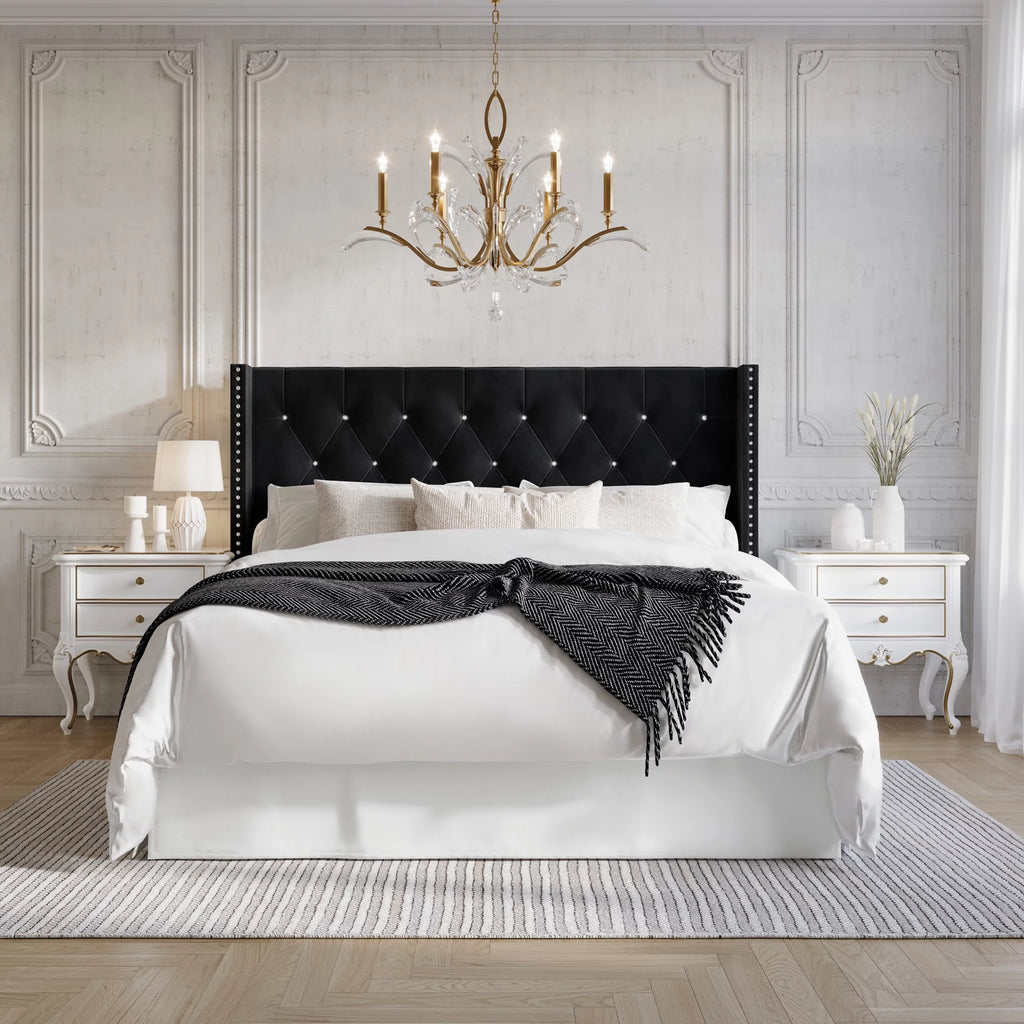 Black Velvet Upholstered Full Bed H96305