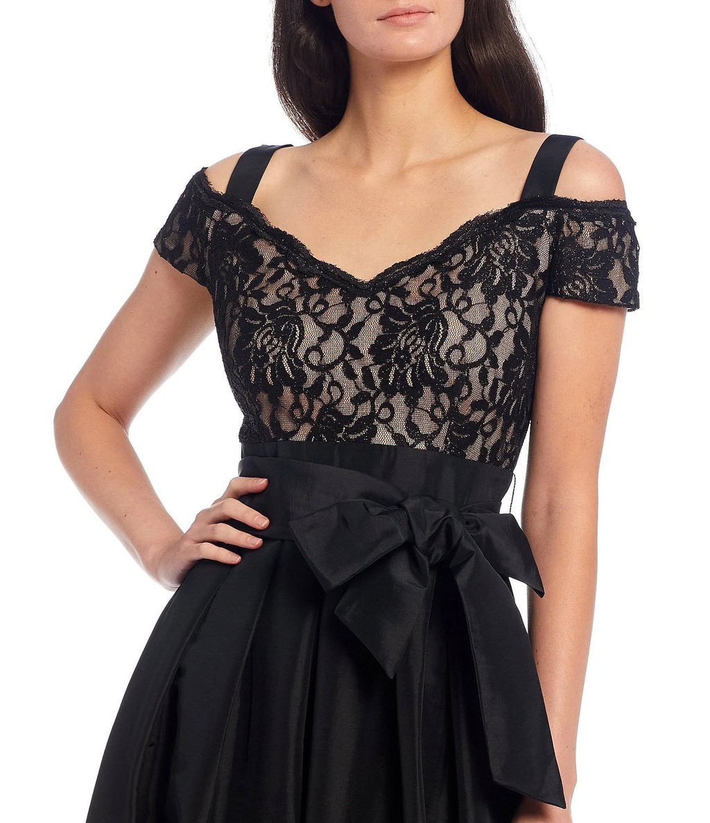 Black Taupe Lace Cold-Shoulder Gown T715790