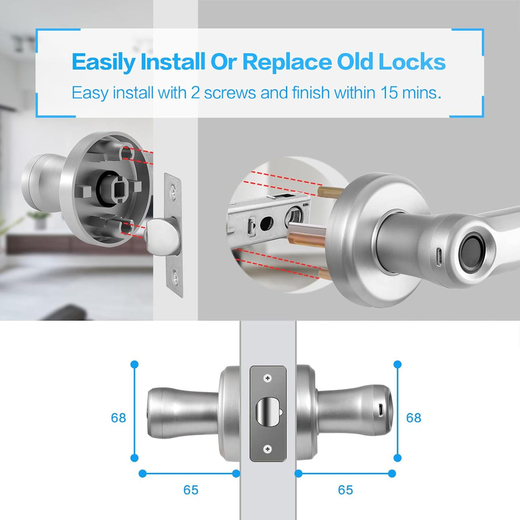 Silver Smart Door Lock with Fingerprint C883