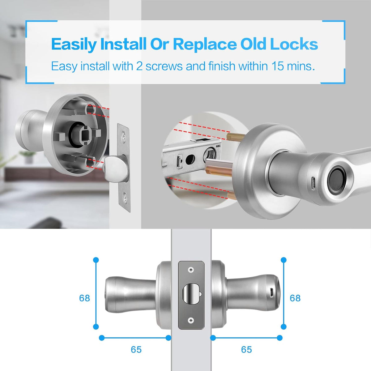 Silver Smart Door Lock with Fingerprint C883