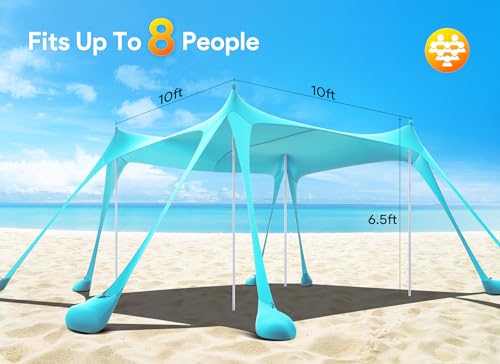 Beach Tent, Camping Sun Shelter UPF50+ with 8 Sandbags, Sand Shovels, Ground Pegs & Stability Poles L9685