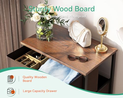 Dark Grey 4 Drawer Fabric Dresser with Wood Top Y82592
