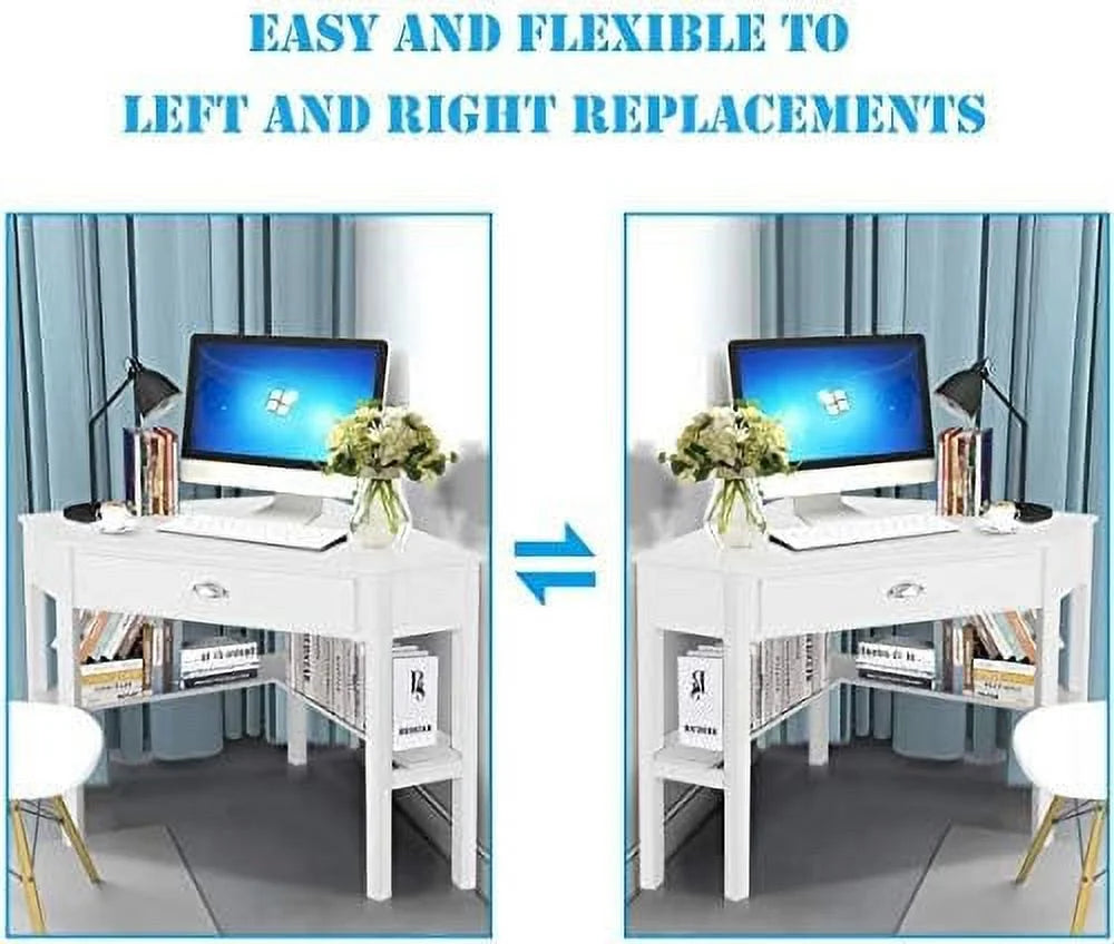 Black Corner Desk with Drawer and Shelves E5206