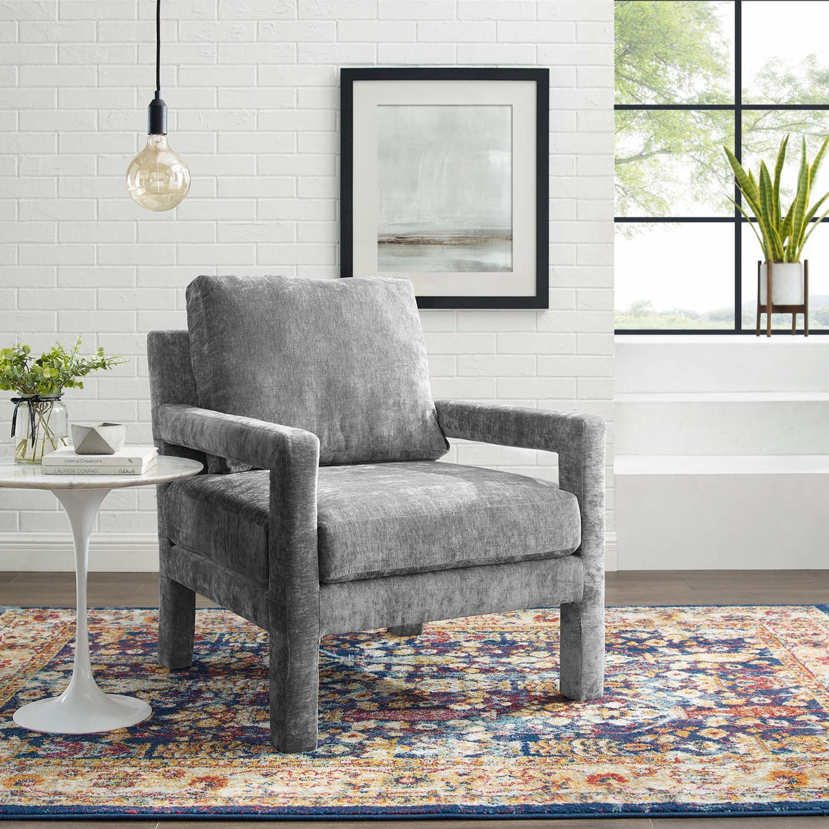 Gray Crushed Velvet Armchair L59421