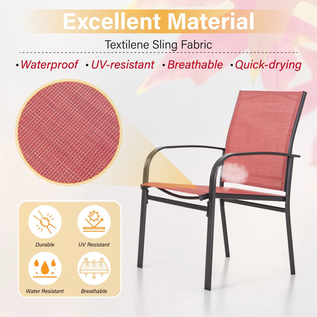 7 Piece Patio Dining Set with 6 Red Textilene Chairs M495