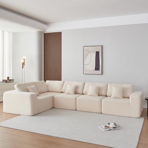 Oversized Modular Sectional Sofa Set, Gray Sherpa Fabric T35851