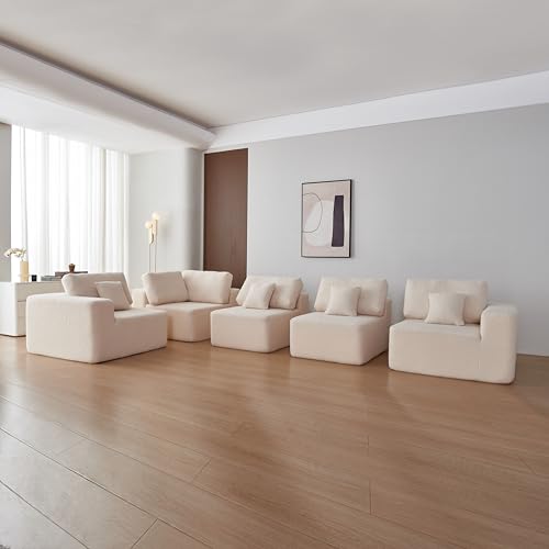 Oversized Modular Sectional Sofa Set, Gray Sherpa Fabric T35851