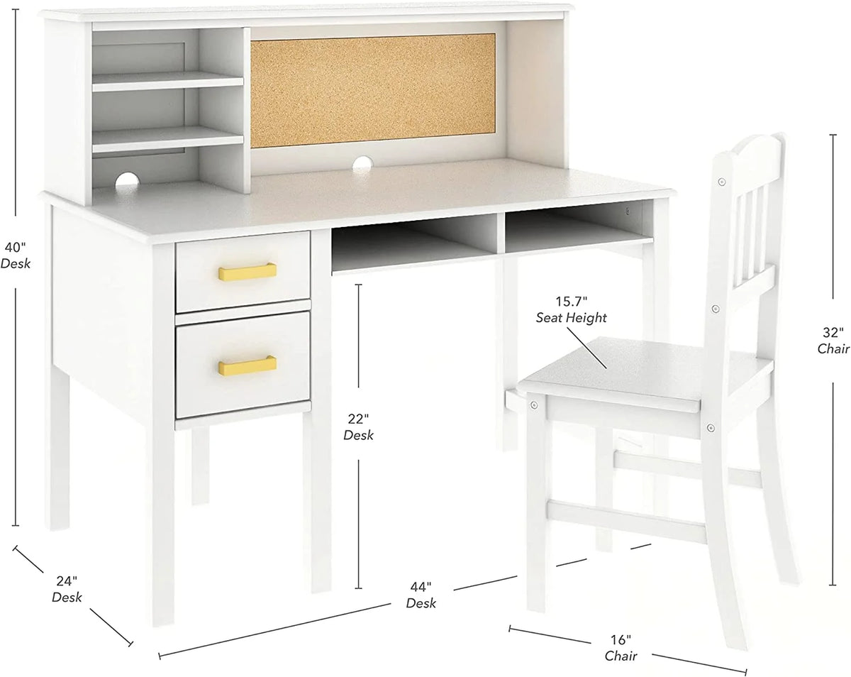 White Desk Hutch and Chair with Drawers O989170