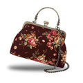 Floral Top-Handle Handbag, Kiss Lock Evening Bag I398
