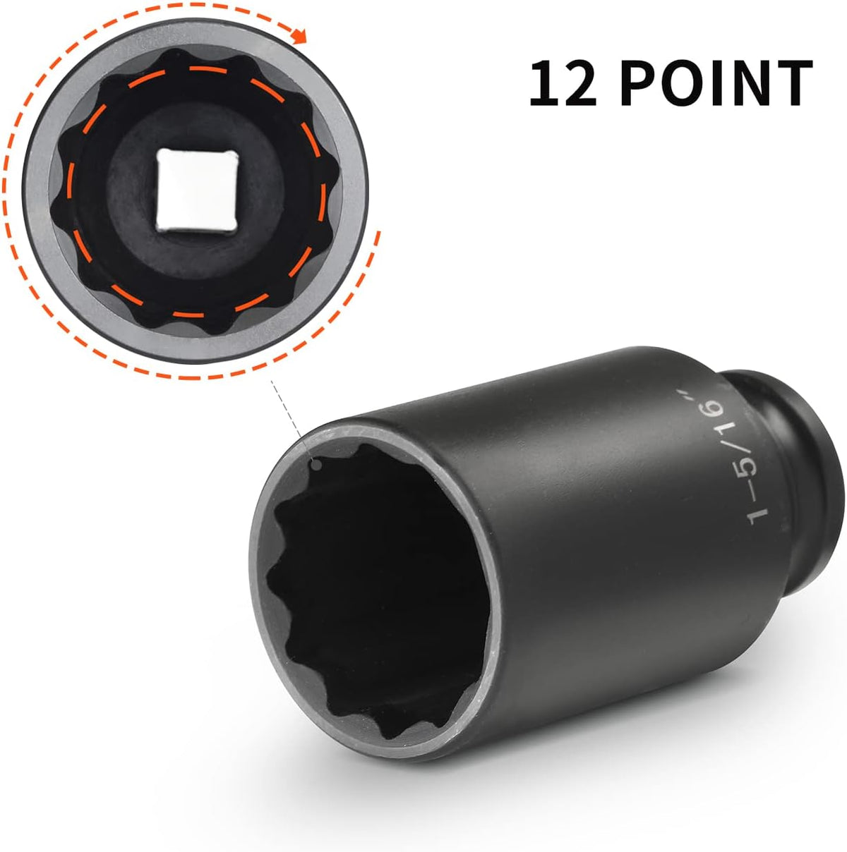 1/2 Inch Deep Impact Socket Set, 12-Point, 5 PCS, Cr-Mo, with Storage Case U127955