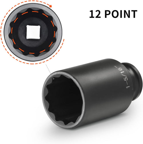 1/2 Inch Deep Impact Socket Set, 12-Point, 5 PCS, Cr-Mo, with Storage Case U127955