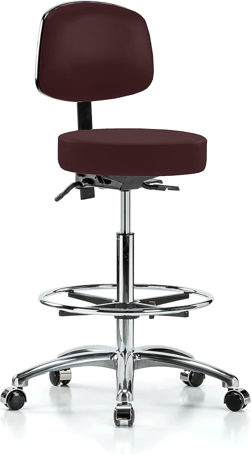 Chrome Height Adjustable Doctor's Stool with Back and Footring W664808