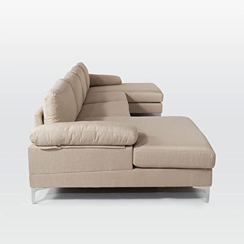 Linen Fabric U-Shape Sectional Sofa with Double Extra Wide Chaise Lounge L524