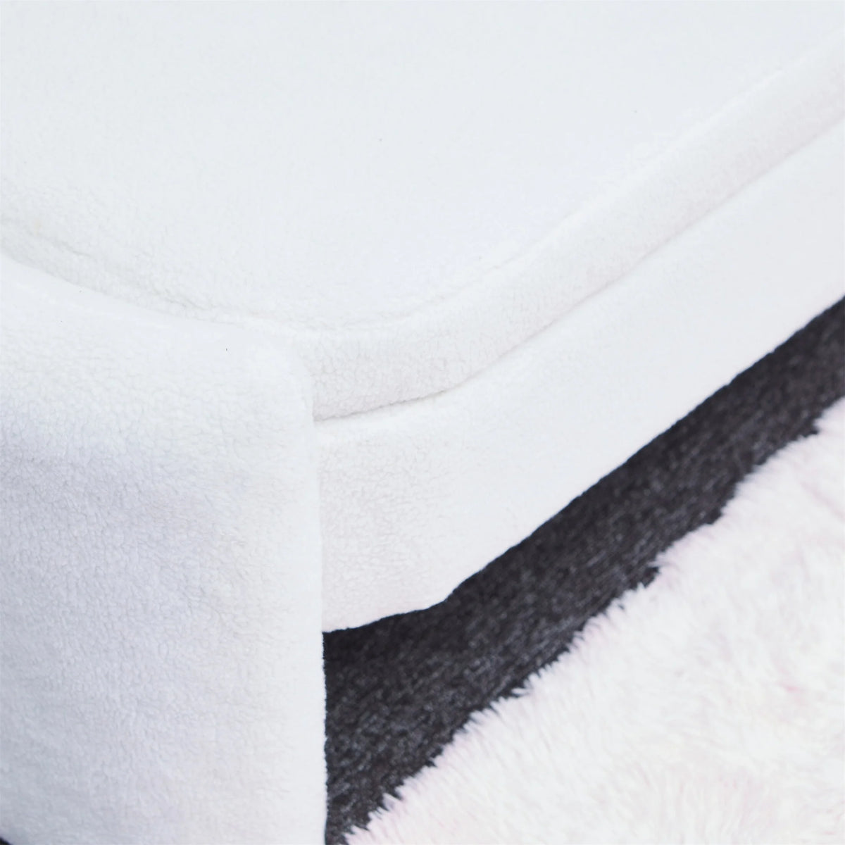 Beige Teddy Fabric Storage Footstool H9208