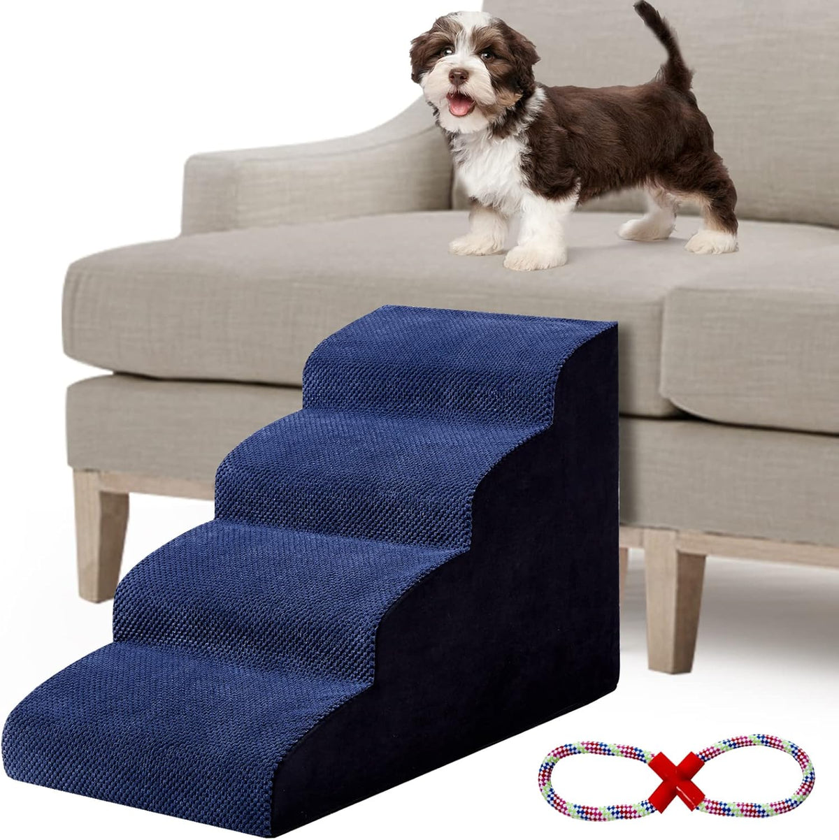 Navy Blue 4 Tiers Foam Dog Stairs L6611