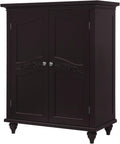 Freestanding Floor Cabinet with 2 Floral Scroll Doors and 2 Adjustable Shelves, Dark Espresso M346