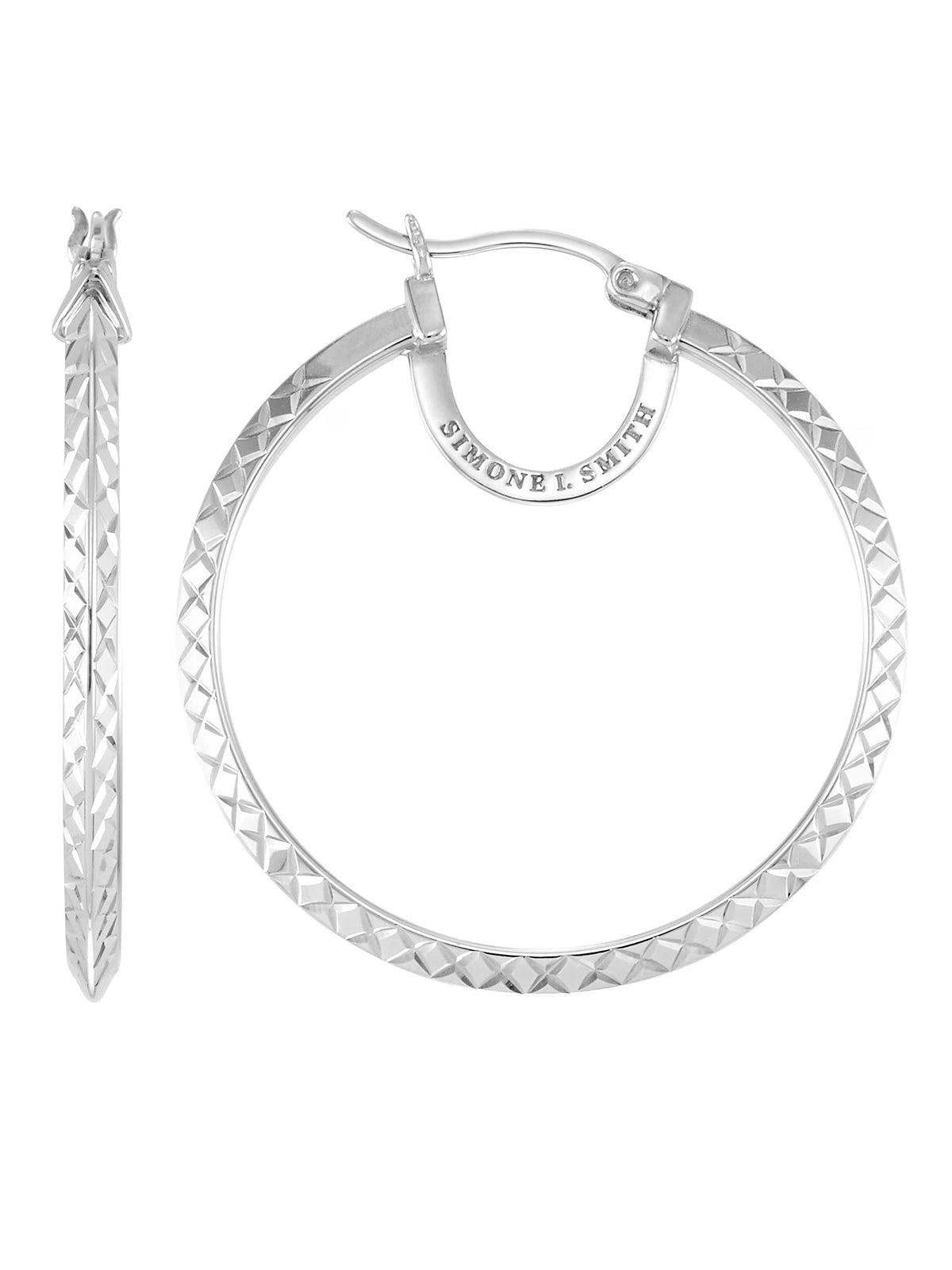 Sterling Silver Diamond Cut Round Hoop Earrings G225
