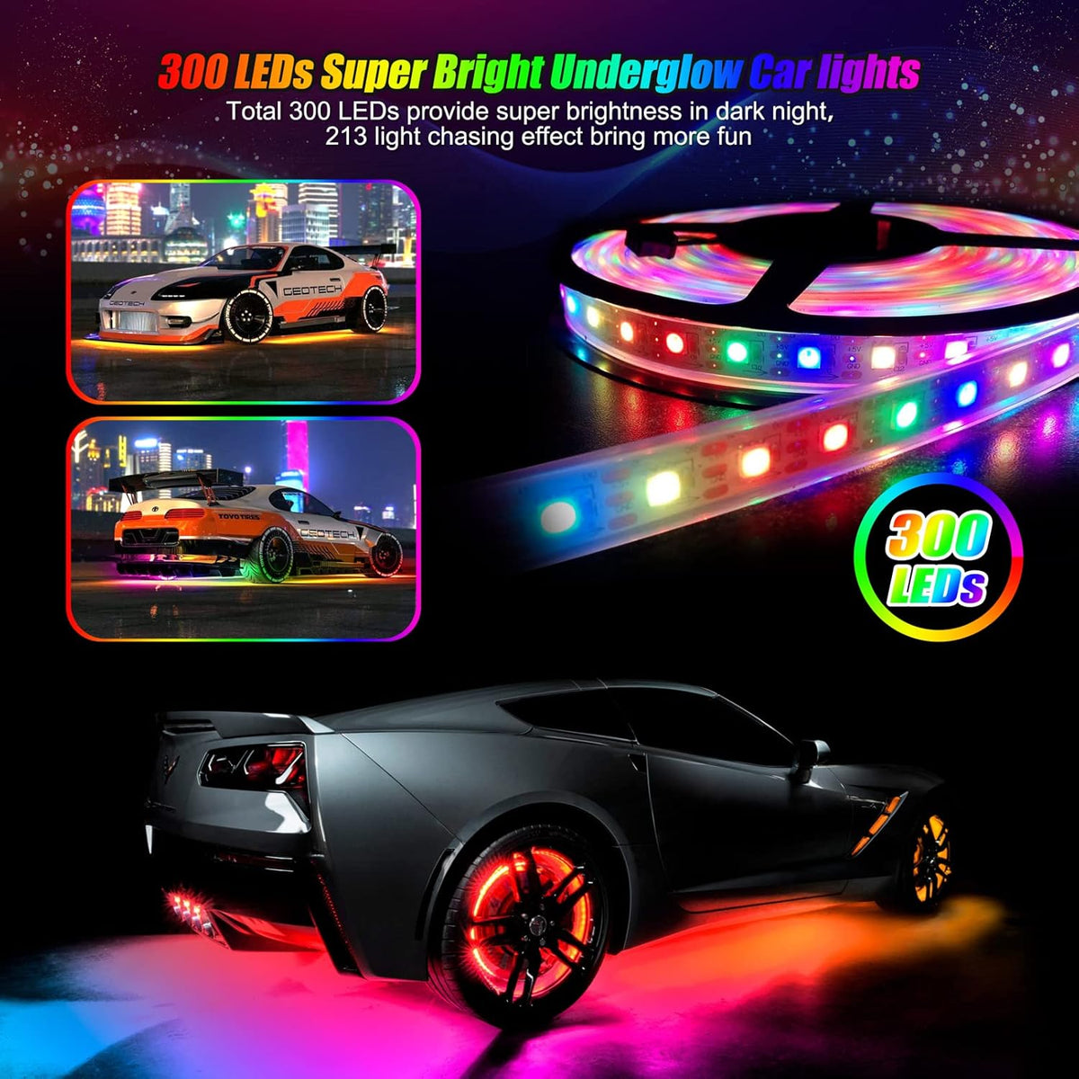 6 Pcs 300 LEDs Car Underglow Light Kit Q420